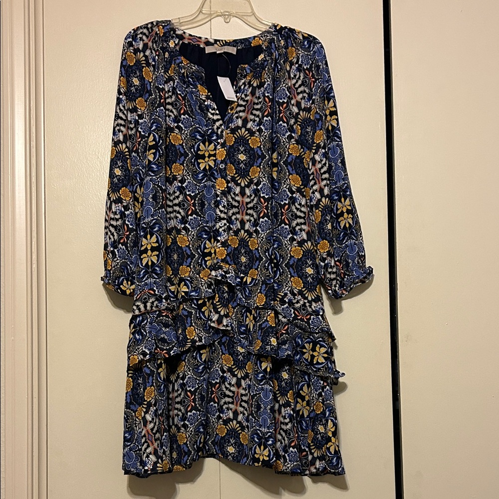 LOFT bluish, lavender and Yellow Floral Mini Dress